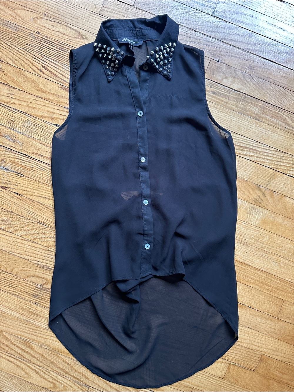 Streetwear Society Black Sleeveless Stud Collar Blouse